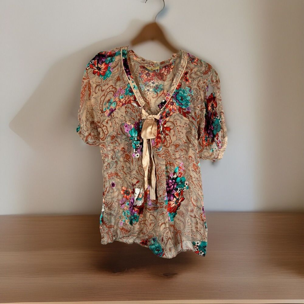 Jaloux Silk Pink Floral Fairycore Boho‎ Top Sz Small
